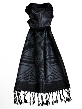 Patrick Francis Black Gray Celtic Knot Book of Kells Woolen Fringed Scarf Wrap